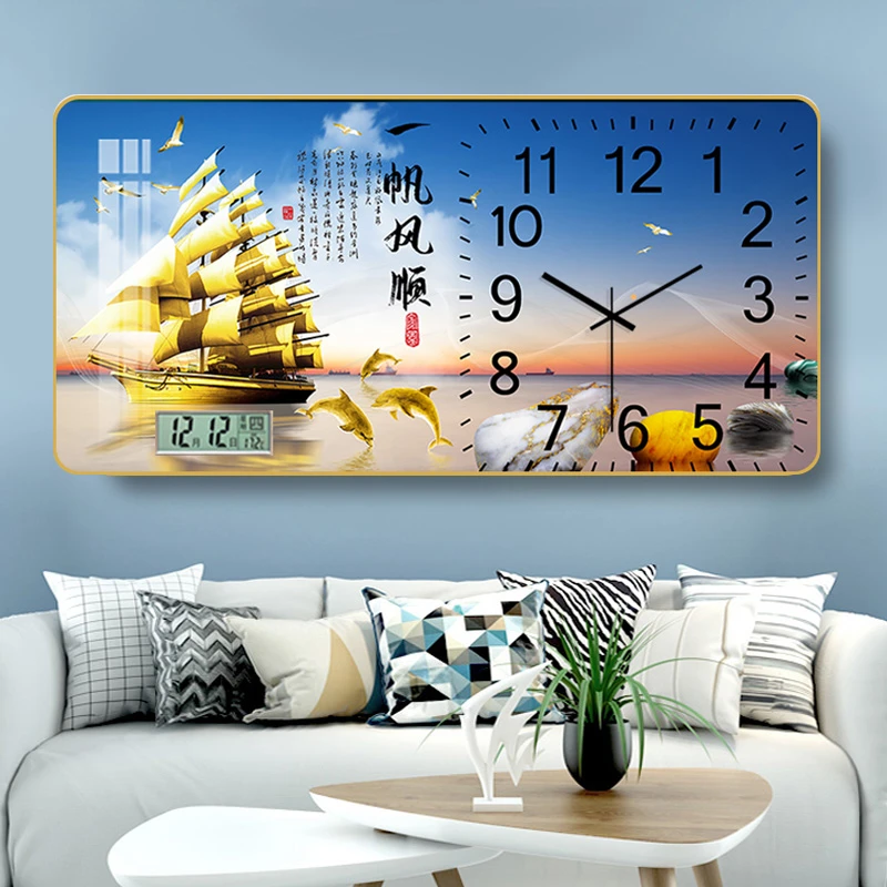 万年历一帆风顺客厅家用时尚静音挂钟创意挂墙简约网红挂表石英