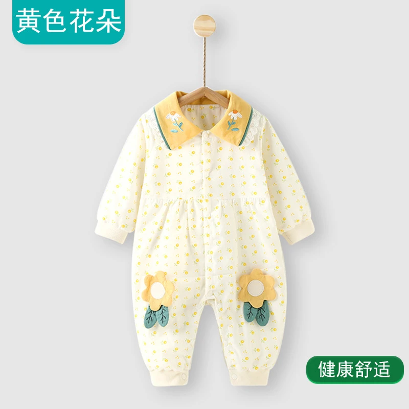婴幼儿双层哈衣女宝宝春季新款爬服新生儿潮款外出连体衣3--6月