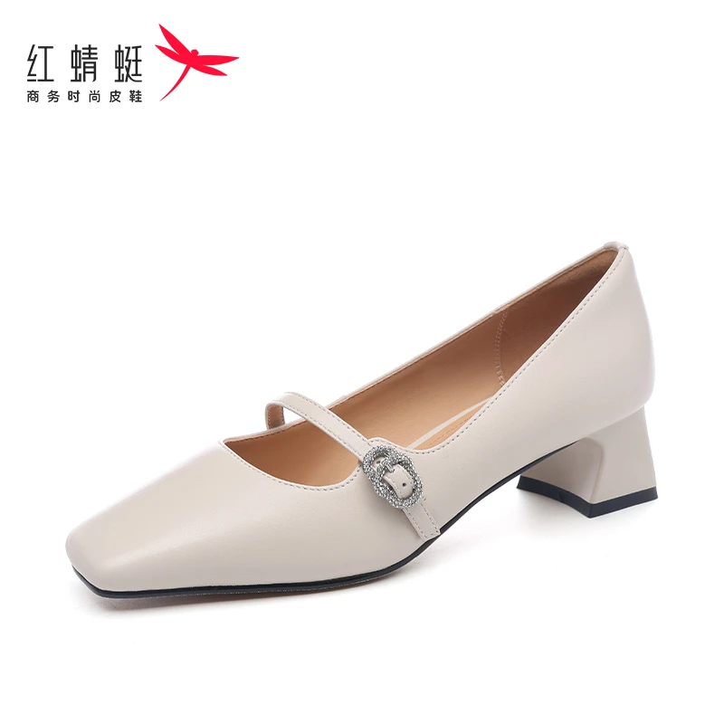 红蜻蜓女鞋粗跟高跟鞋小众百搭鞋子女士百搭宴会鞋子2025爆款洋气