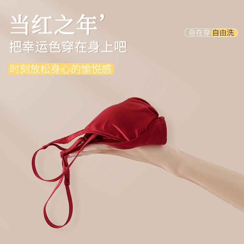 【LVFan】本命年红色真丝内衣内裤套装 桑蚕丝无钢圈文胸套装02S252