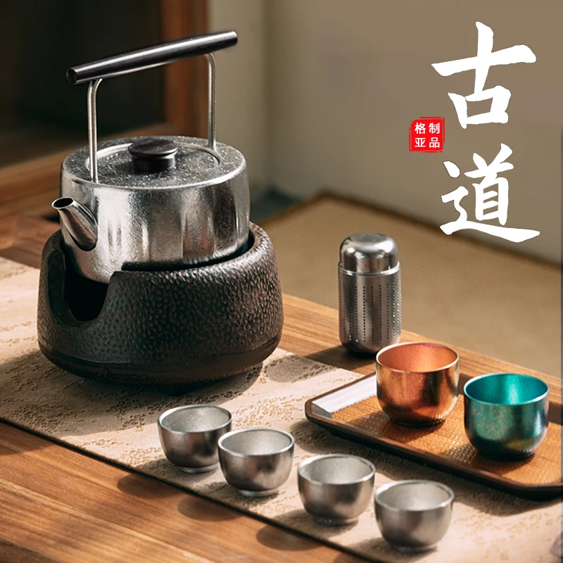 格亚纯钛抗菌茶具套装高档泡茶壶便携大容量烧水壶围炉煮茶壶