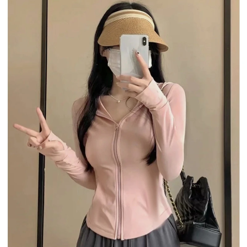 粉色冰丝防晒衣女款夏季2024新款开衫外套运动瑜伽健身衣薄款上衣