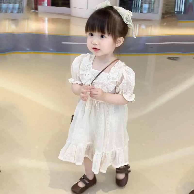 女童泡泡袖洛丽塔连衣裙夏季宝宝生日宴会礼服网纱公主裙dz996