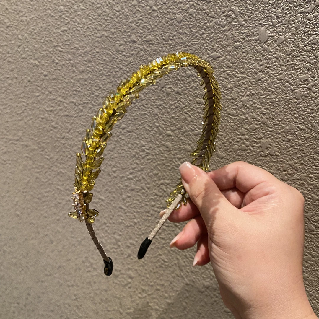 梵高时光金色麦穗茜家同款发箍紫色轻奢高档气质手工编织118