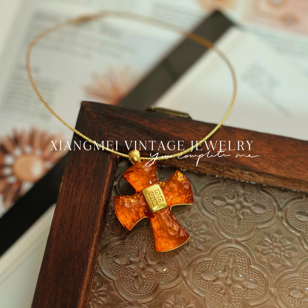 铜合金项链 5181248【十度】中古风复古百搭气质款橘色项链