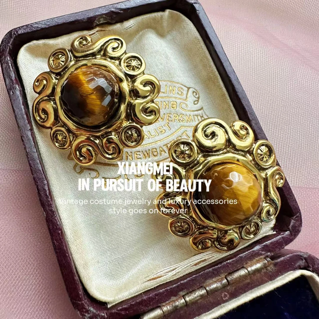铜合金耳饰 518193【往前走】中古风复古美拉德色耳针款耳饰