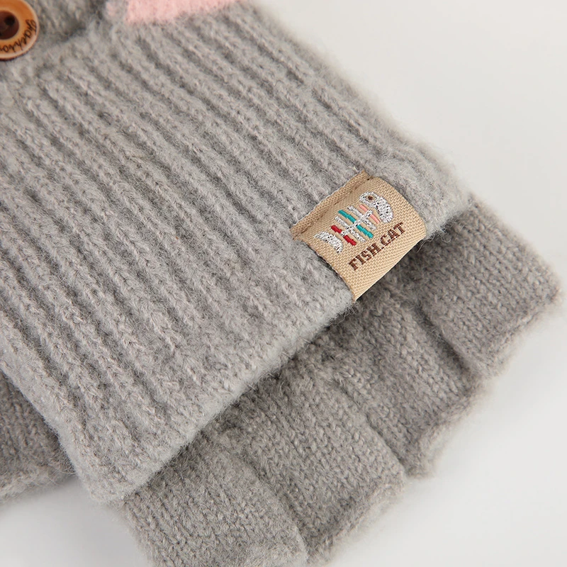 10-成人翻盖半指女毛线秋冬保暖写字ins可爱可触屏防寒针织手套