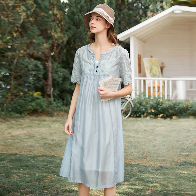 Famecoco法式复古连衣裙时尚花瓣袖套装长裙夏FAB3FA038