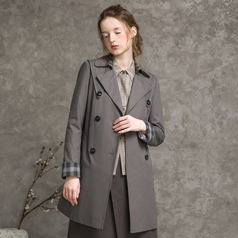 famecoco范可儿经典翻领长款风衣外套海军式披肩韩宽松F216AA002