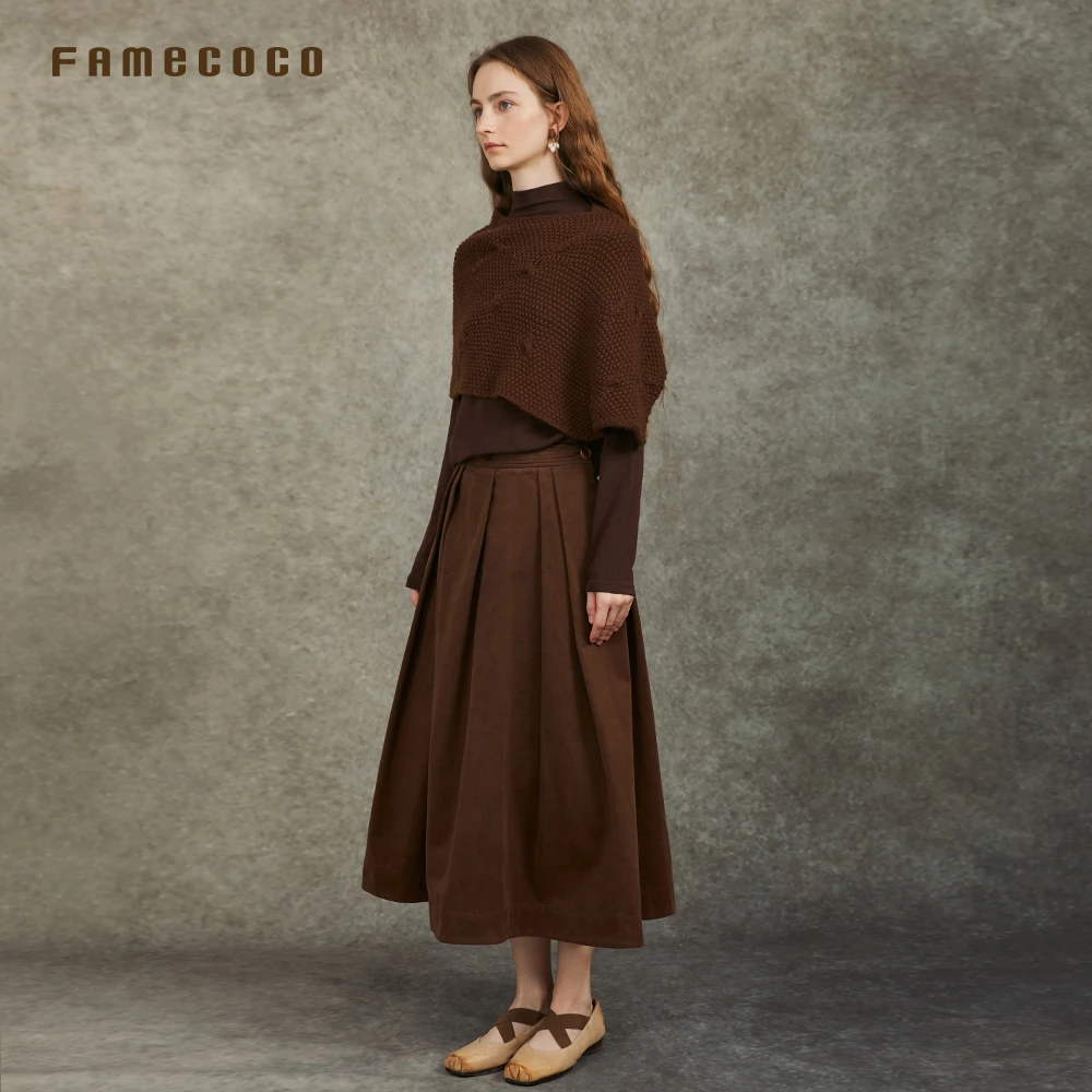 famecoco文艺风羊毛衫加外搭加半身裙三件套FAC6EA008