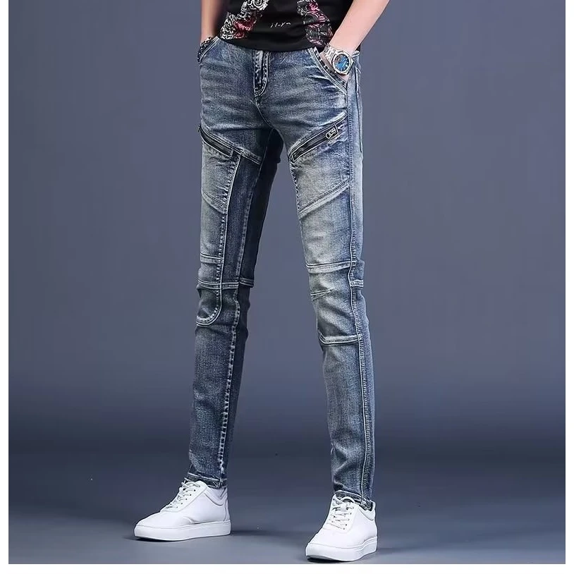 春秋季新款高端弹力男牛仔裤子修身小脚休闲复古个性百搭长裤子潮