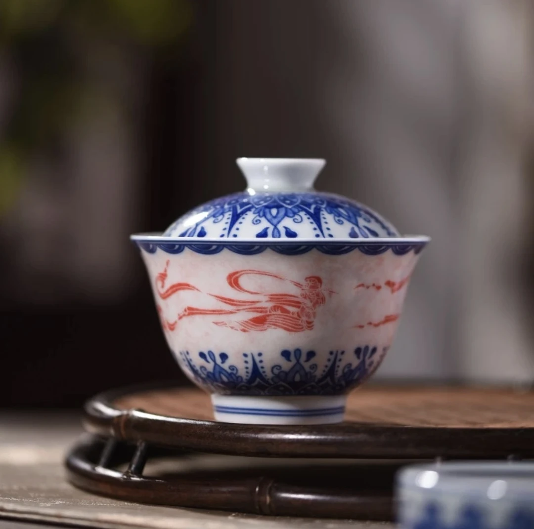 景德镇七丞堂三兔飞天陶瓷茶具二才盖碗品茗会客家用名窑高档陶瓷