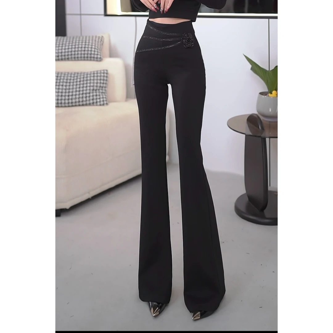 【老板娘高定】春秋薄绒新款气质百搭高腰显瘦显高修腿型喇叭裤2825