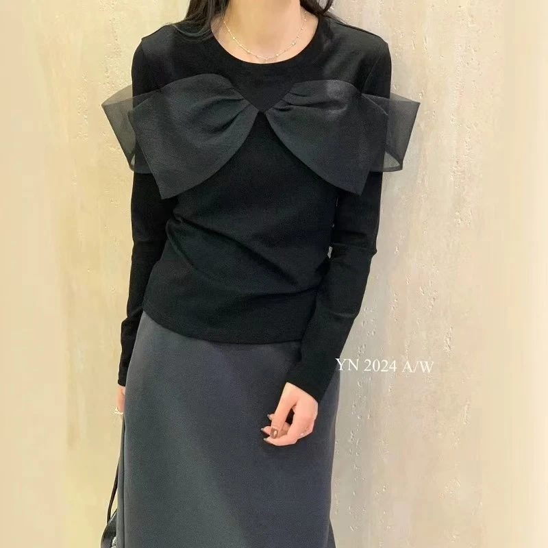 982008-163 黑色蕾丝长袖气质加绒打底T恤