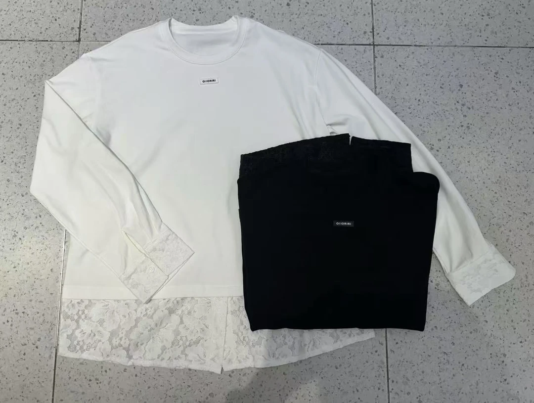 981689-183 圆领蕾丝加绒加厚下摆长袖打底衫