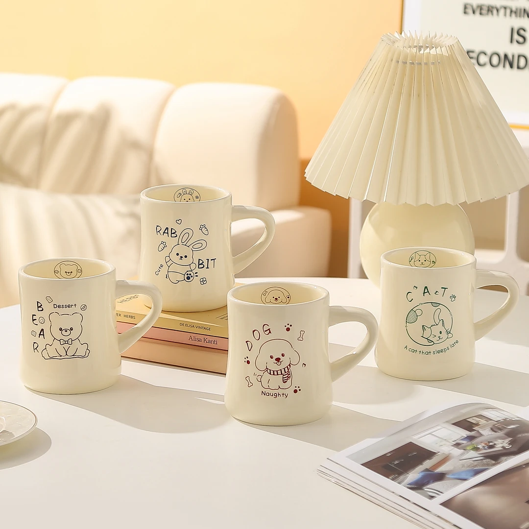 小蛮腰杯陶瓷马克杯可爱个性奶油风大容量喝水杯情侣对杯卡通杯子