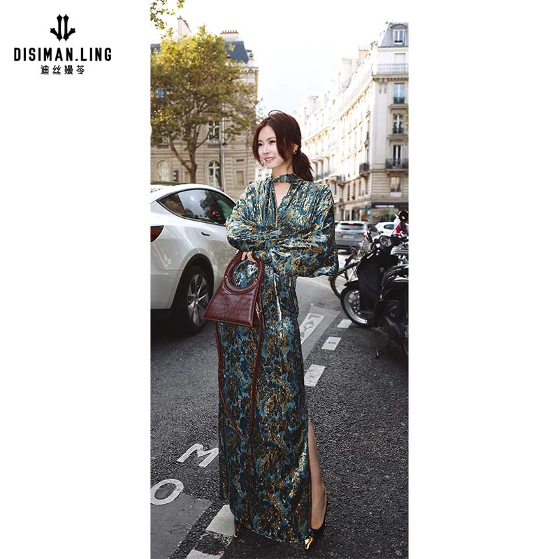 迪丝嫚苓花色套装气质女士时尚两件套长款印花提花优雅小众设计感