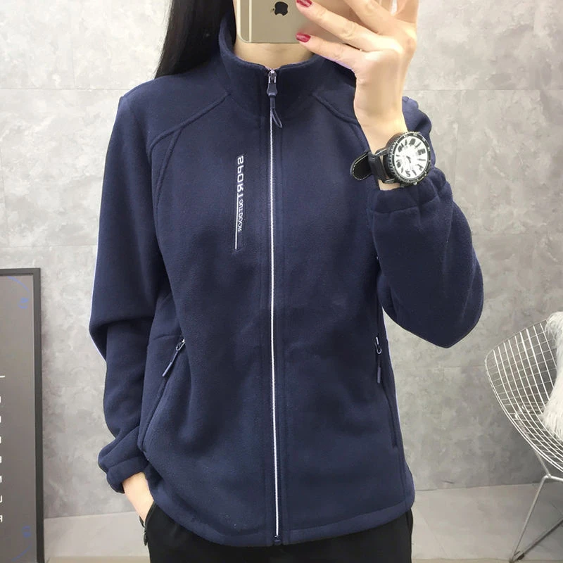 秋冬季超细摇粒绒抓绒衣女立领加厚绒保暖外套运动徒步休闲大码