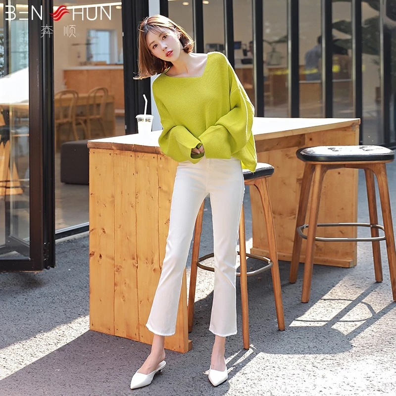 白色微辣牛仔裤女装百搭春夏季新款高腰宽松韩版小个子九分显瘦