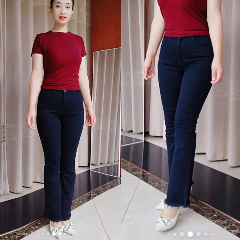 黑色牛仔裤女微喇裤毛边九分小个子喇叭裤修身显瘦气质喇叭裤时尚