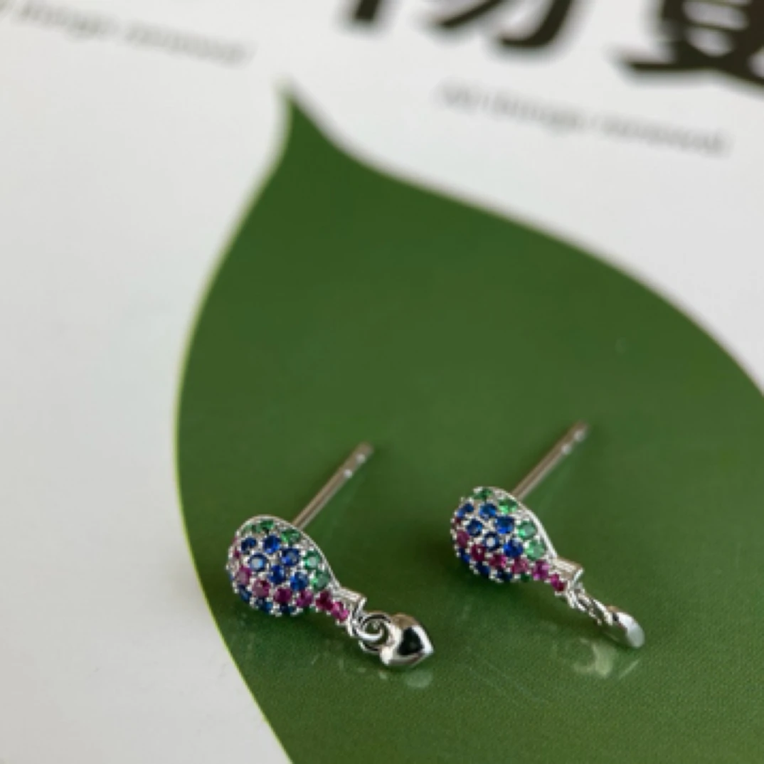 铜合金锆石耳饰 设计感热气球镶嵌彩色锆石时尚耳钉