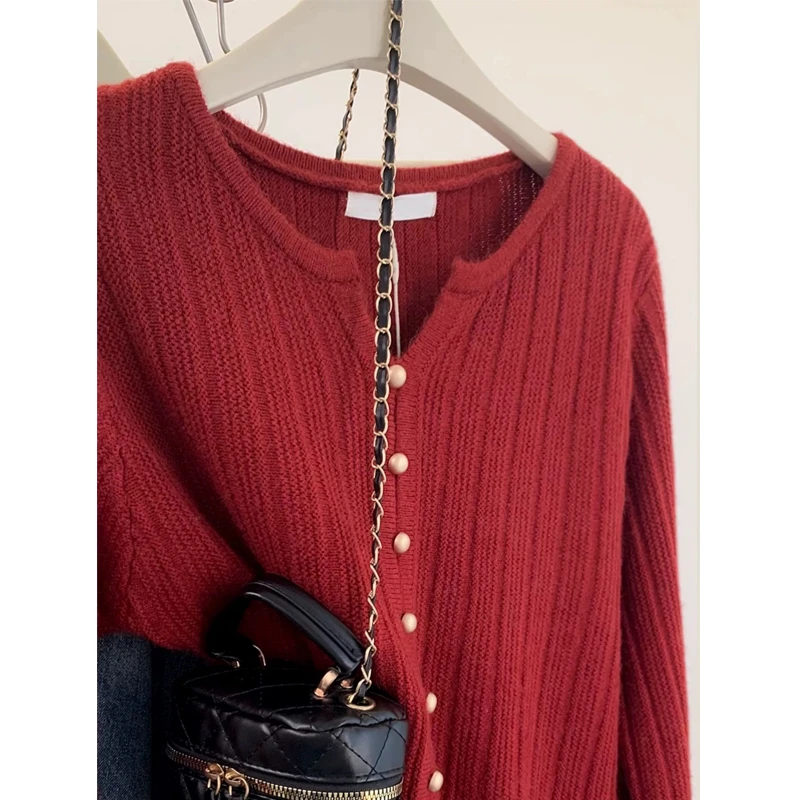 羊毛衫女显瘦气质长袖针织衫网红时尚外套红色上衣百搭打底毛衣