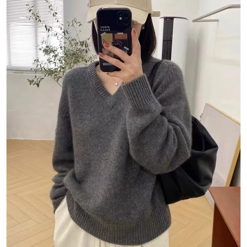 羊毛衫女网红时尚宽松打底衫百搭外穿加厚长袖针织上衣慵懒风毛衣
