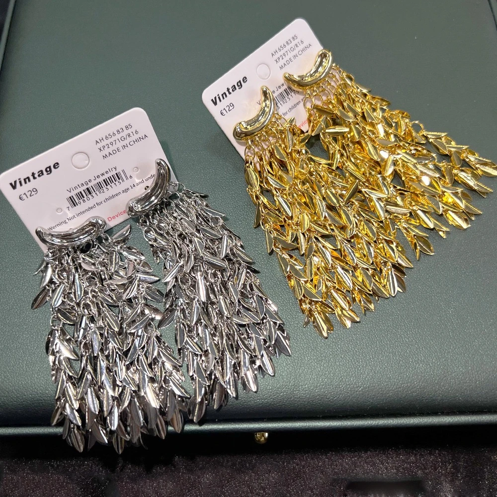 非金属耳饰 法式复古金属风欧美夸张麦穗流苏耳环