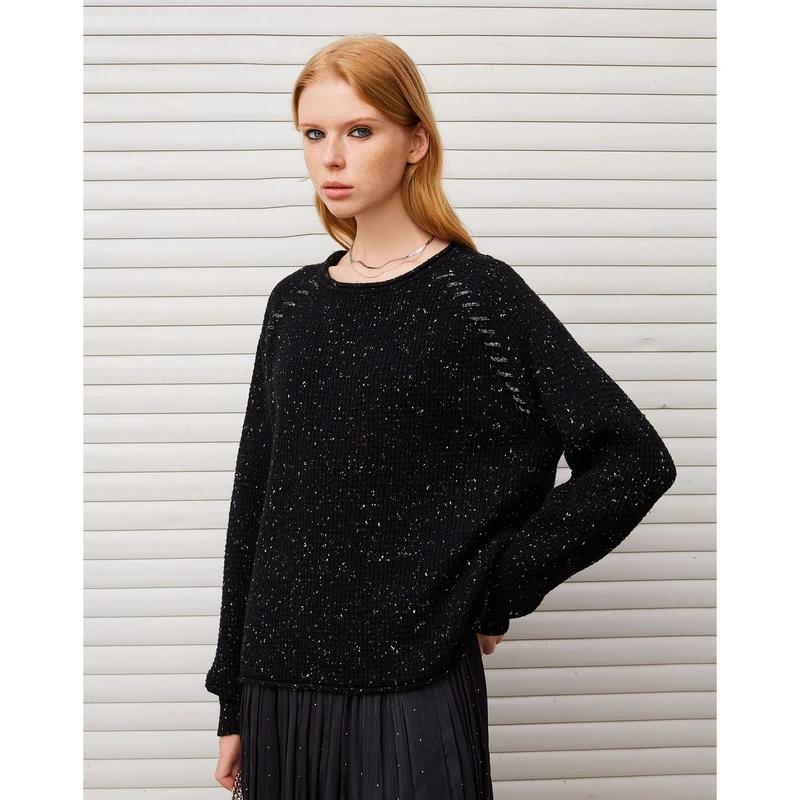 DKNY/唐可娜儿高级感宽松彩点纱卷边圆领针织衫