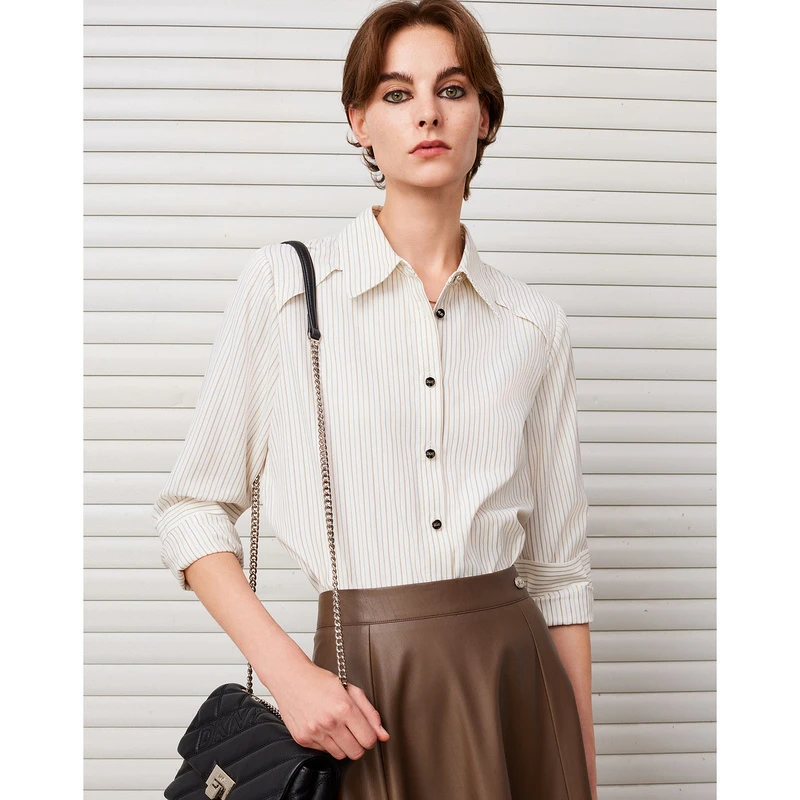 DKNY/唐可娜儿细腻棉质色织条纹长袖女士衬衫