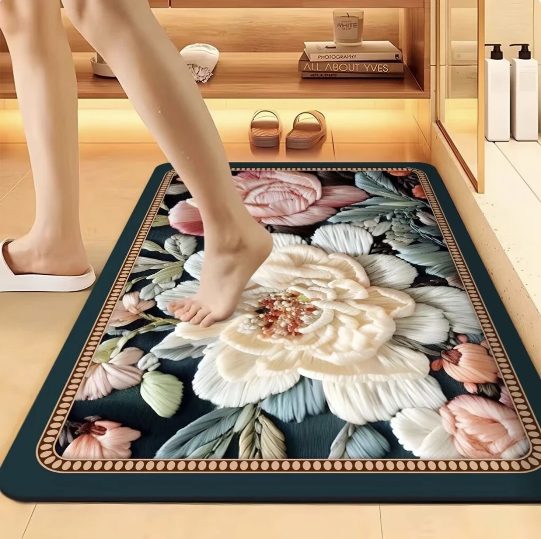 【繁花似锦】硅藻泥卫生间厕所吸水防滑脚卡通可爱门口垫可洗地垫