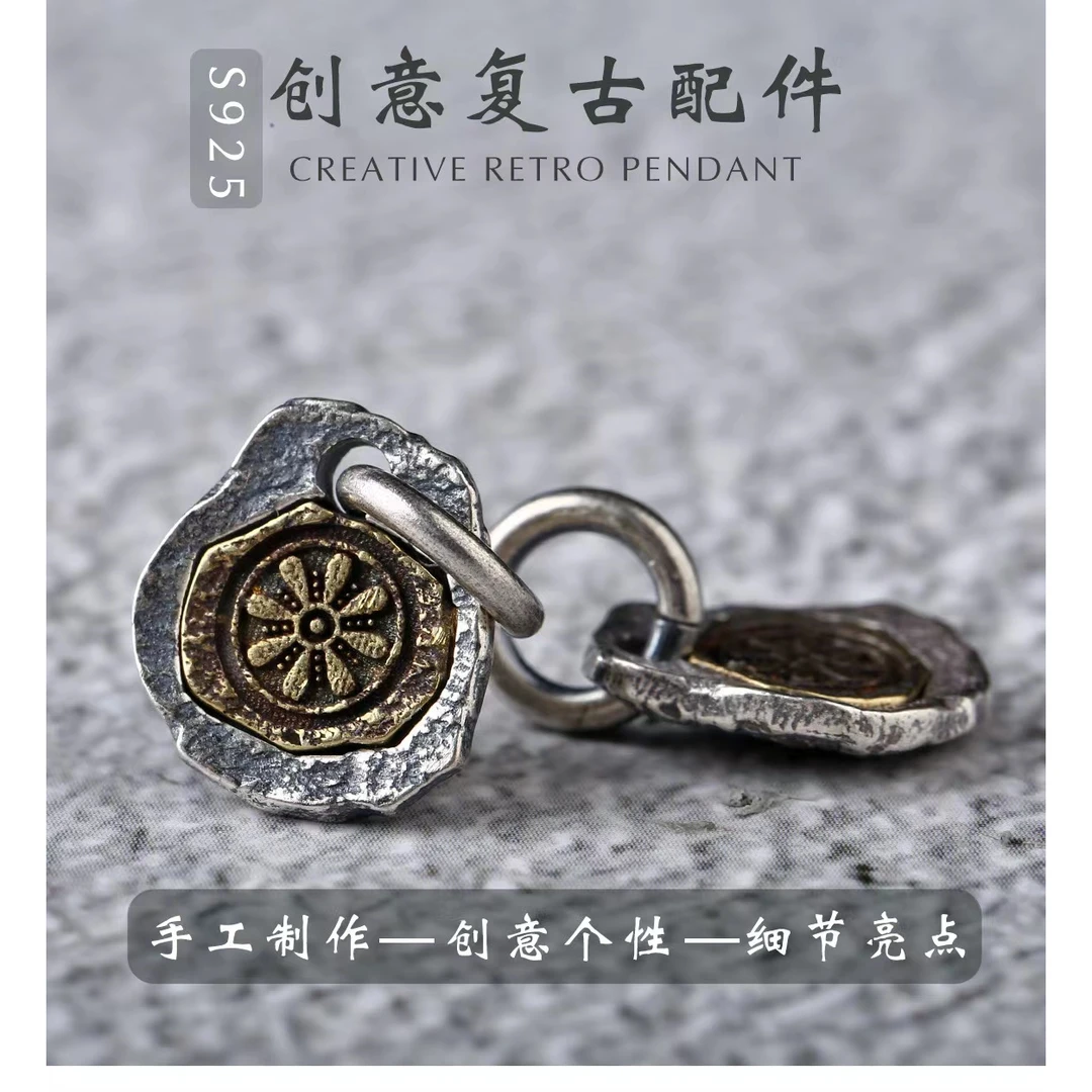 925银银制品 八辐轮吊坠金刚星月百香籽108手串侧挂卡子提溜