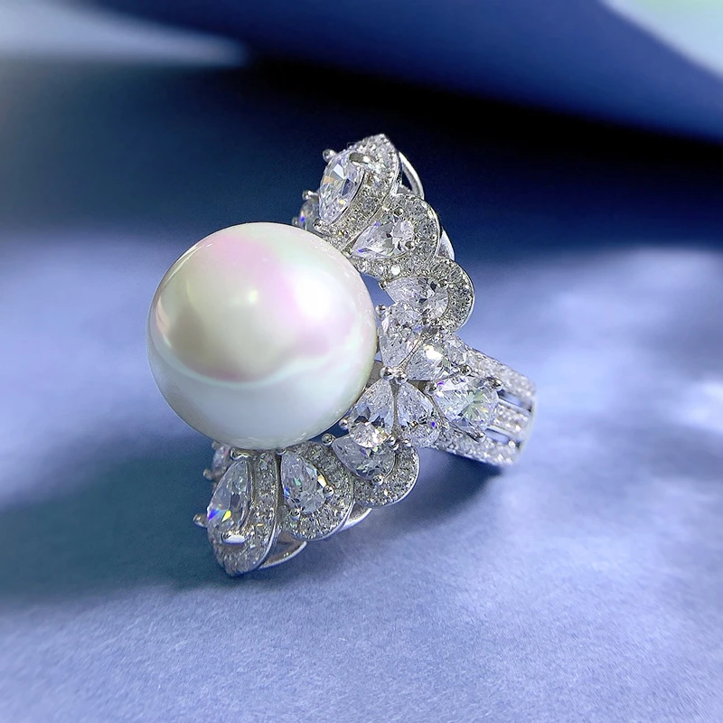 AISHENGHUA/瑷生花 925银合成锆石戒指 气质白色时尚女王镶嵌戒指