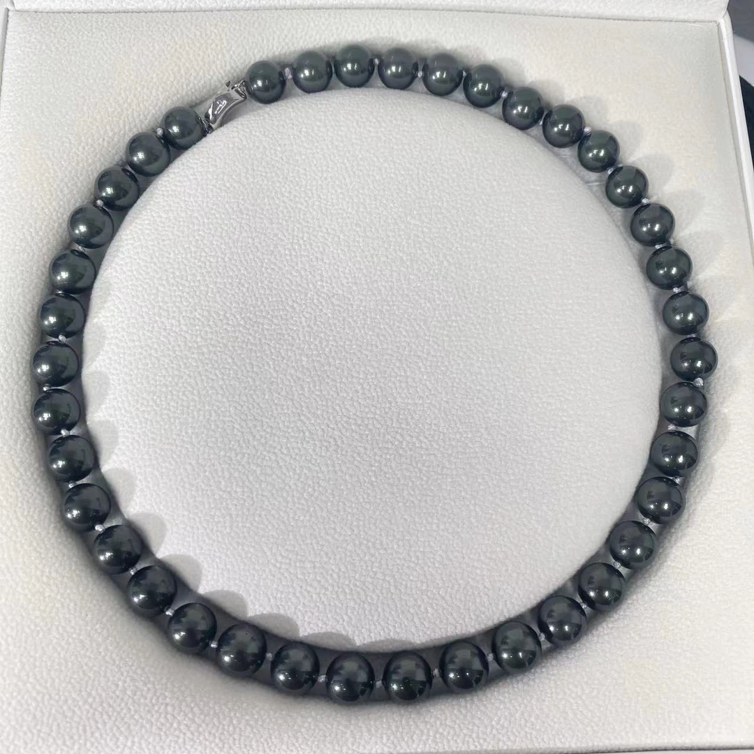 AISHENGHUA/瑷生花 吊坠925银仿珍珠 项链时尚素圈经典灰色珠链