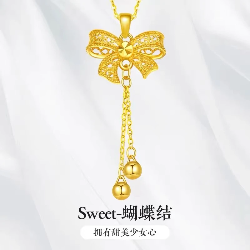 金世昌足金999黄金在逃公主蝴蝶结吊坠甜美时尚礼物精美百搭简约