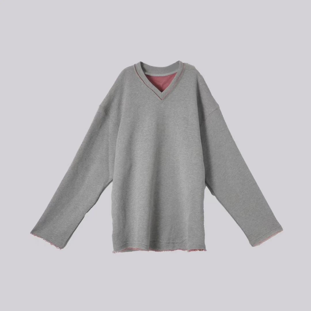 WKk  剪裁感撞色卷边卫衣