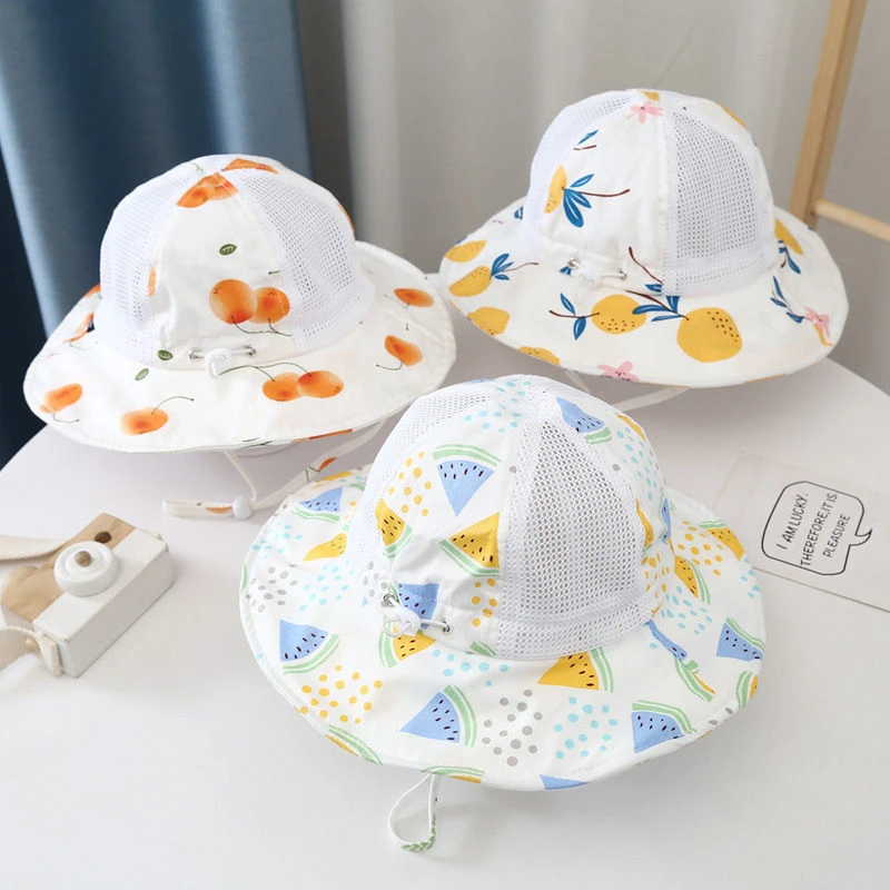 宝宝帽子夏季薄款大檐婴儿渔夫帽可调节出游男女儿童遮阳帽网眼潮