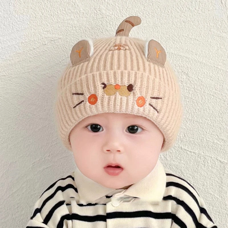 婴儿帽子秋冬款可爱超萌毛线帽婴幼儿冬季保暖护耳宝宝针织套头帽