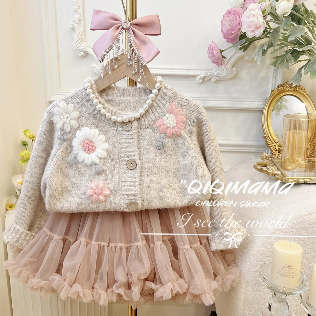 【QI奇妈】女童精致时尚淑秋冬装儿童女孩气质女宝宝针织毛衣Q0360