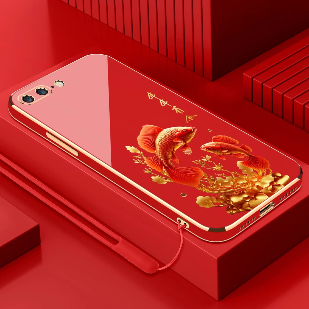 电镀年年有余适用苹果7plus手机壳防摔硅胶保护壳直边软壳手机套