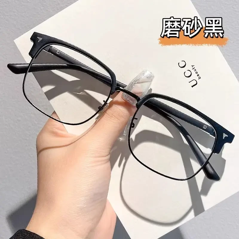 新款痞帅半框眼镜男款近视可配度数学生党黑色防蓝光平光眼镜框女