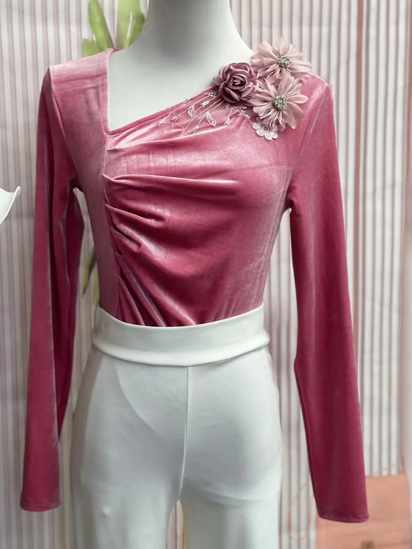 XT1127舞姿翼修身形体衣礼仪服网纱上衣训练走秀练功服舞蹈单上衣