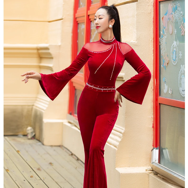 XT767舞姿翼新款训练走秀练功服舞蹈丝绒长袖套装