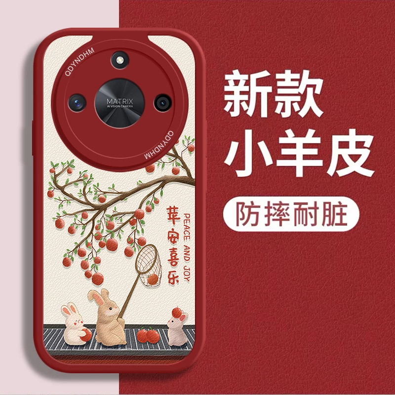 适用小羊皮如意小猫荣耀X50手机壳ALI-AN00简约高级全包潮仿皮保