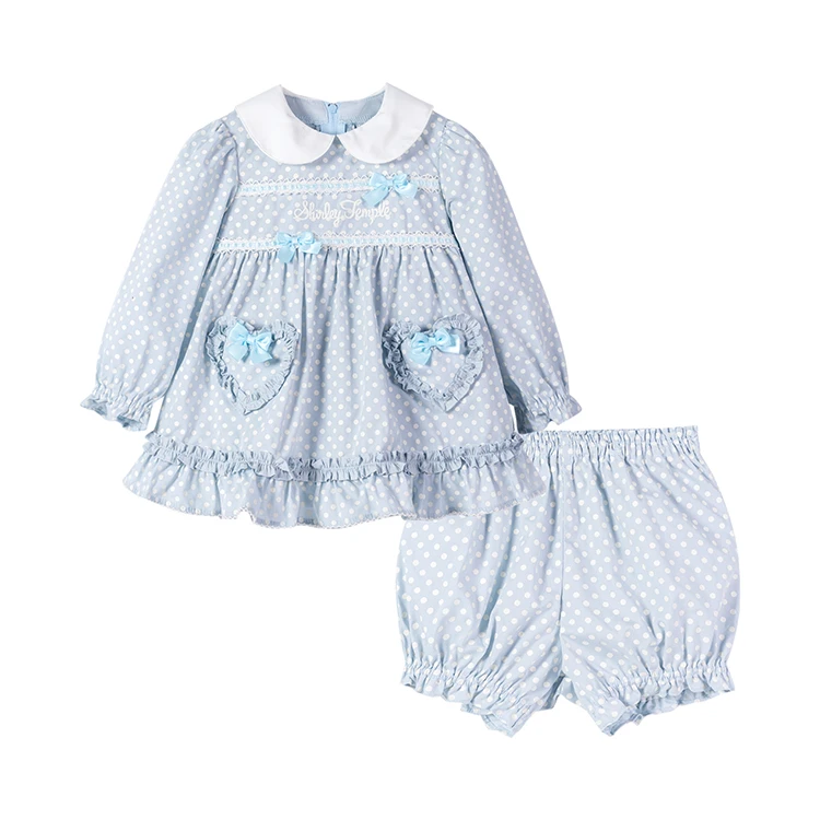 ST日系水玉圆点波点公主领蝴蝶结套装 两件套 上衣短裤女童女宝