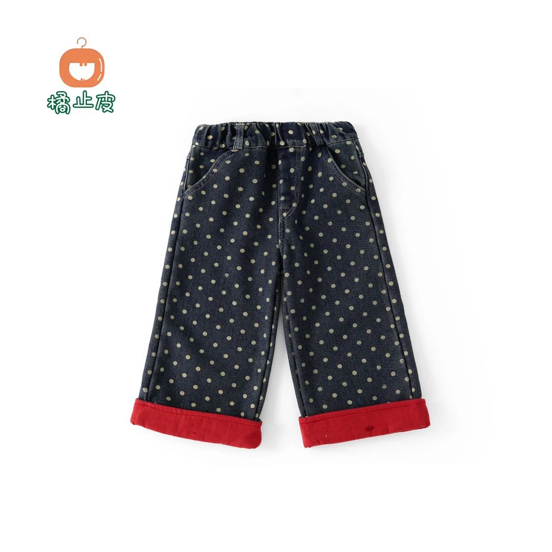 【橘止皮#预售】女童牛仔裤冬季加绒拼接长裤儿童休闲直筒裤NHA111