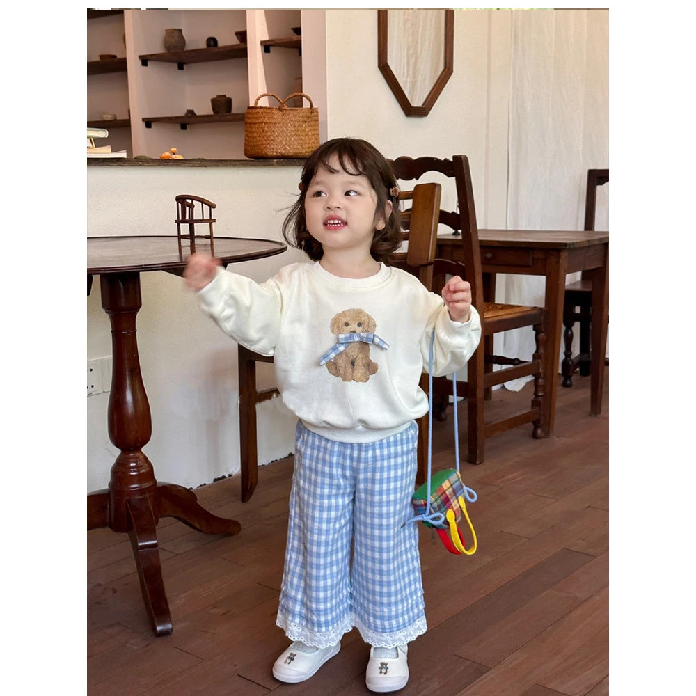 橘止皮【现货】儿童格子直筒裤2025春季新款休闲裤棉布裤QK241182