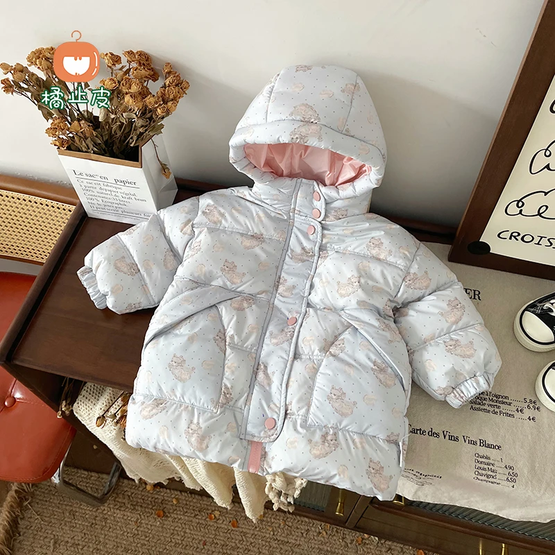 【现货】橘止皮儿童羽绒服90白鸭绒冬季新女童连帽卡通外套DW248706