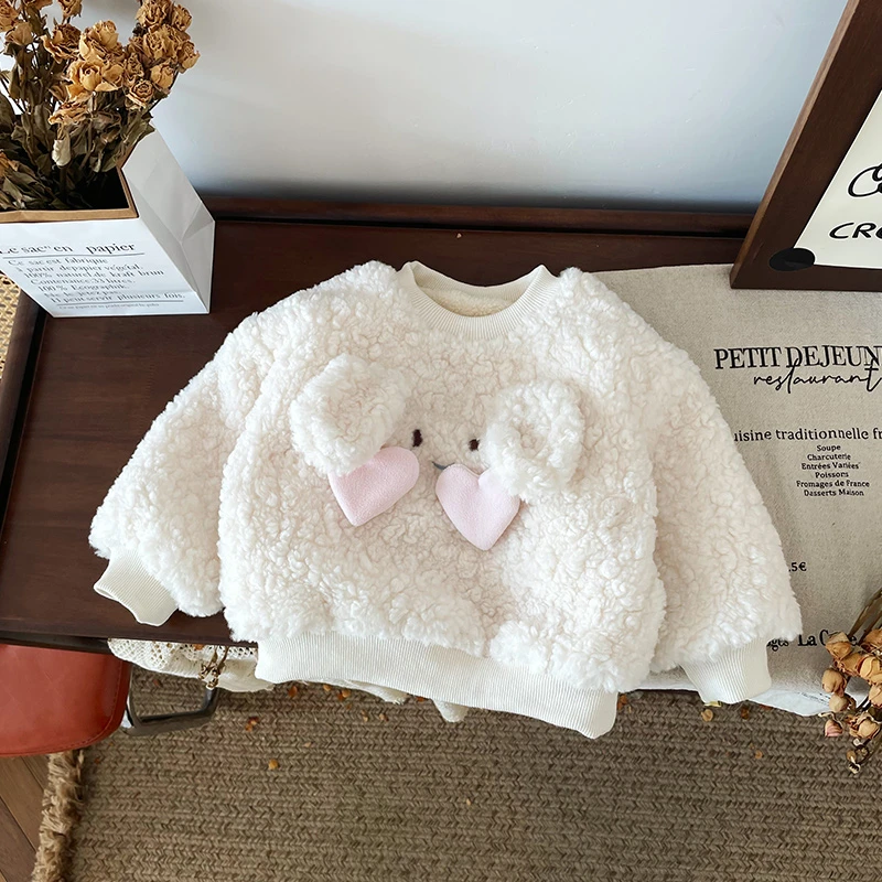 橘止皮【现货】女童毛毛衣冬季新款加绒加厚上衣儿童卫衣DY241223