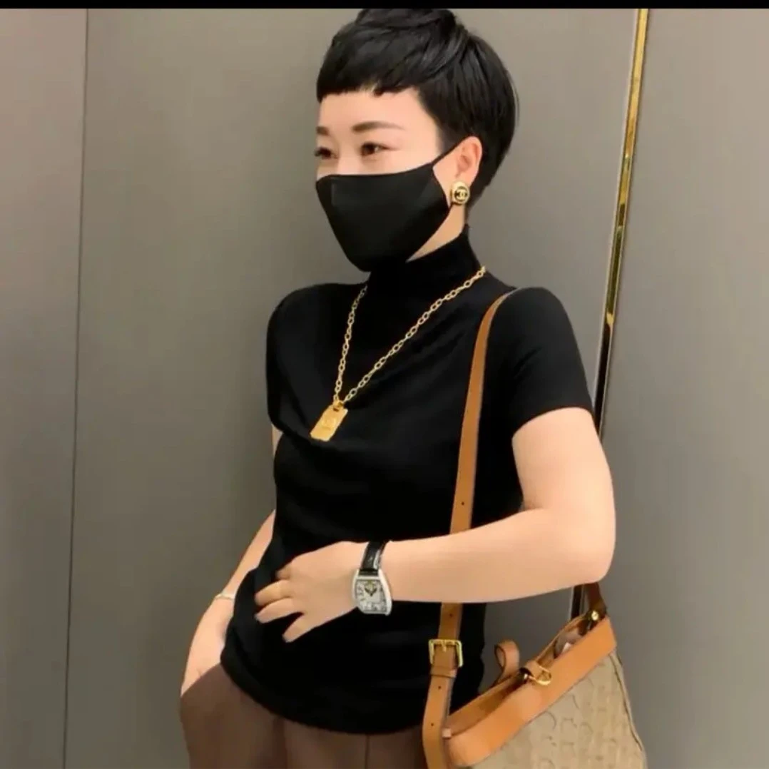 舒适弹力中高领夏季显瘦ins上衣气质